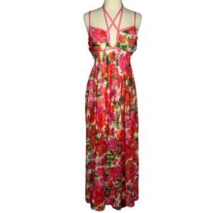 MultiStrap Fairycore Vacation Free People‎ Inspired Pink Floral Maxi Dress Sz L